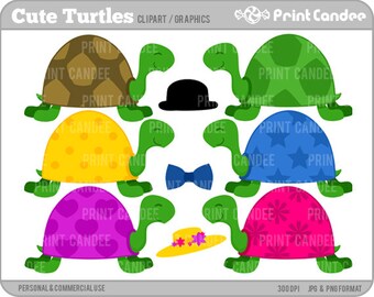 Cute Turtles - Digital Clip Art - Personal and Commercial Use -pond cute animals nursery pattern