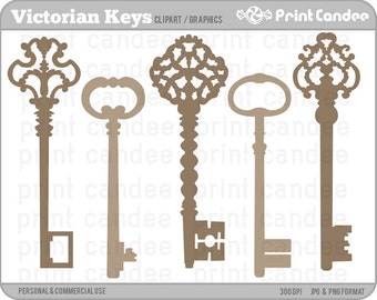 Victorian Keys - Digital Clip Art - Personal and Commercial Use - graphics, scrapbooking, card making, cupcake topper