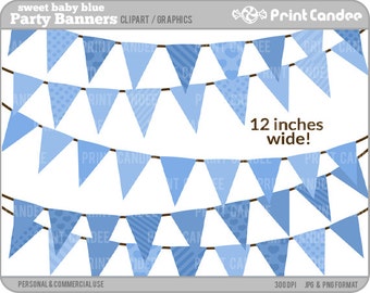 Sweet Baby Blue Party Banners - Digital Clip Art - Personal and Commercial Use - boy birthday party flags shower