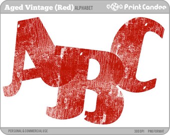 Aged Vintage Alphabet (Red) - Digital Clip Art Personal and Commercial Use - paper crafts card making scrapbooking