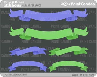 Ribbons (Blue & Green) - Digital Clip Art - Personal and Commercial Use