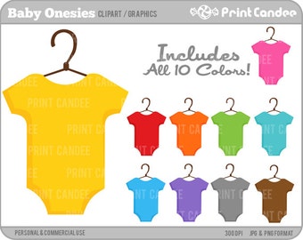 Baby Onesies (Primary Colors) -  Digital Clip Art - Personal and Commercial Use - baby shower, clothes, one piece