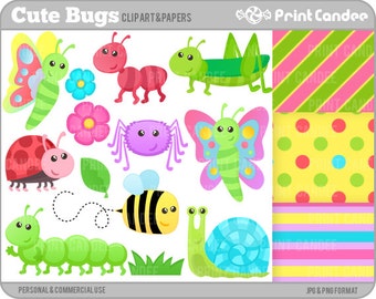 Cute Bugs - Digital Clip Art - Personal and Commercial Use - insects ant bee lady bug ladybug caterpillar