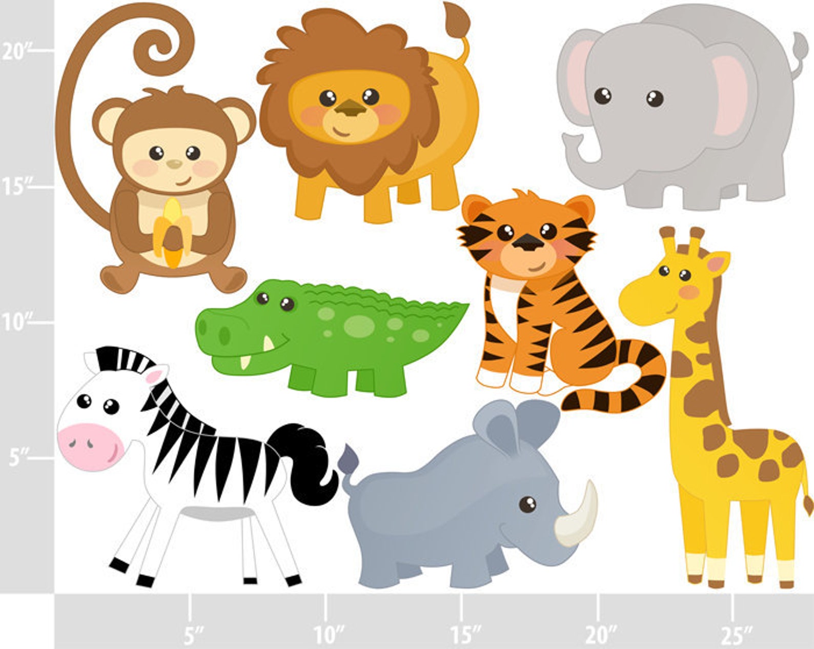 Cute Jungle Animals - Digital Clip Art - Personal and Commercial Use ...