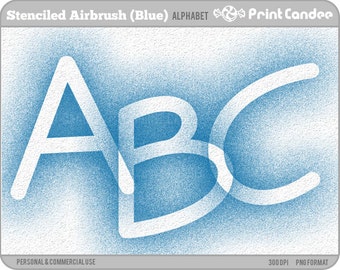 Stenciled Airbrush Alphabet (Blue) - Digital Clip Art Personal and Commercial Use - paper crafts card making scrapbooking