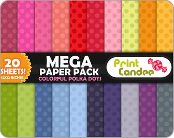 Mega Paper Pack (20 Sheets) - Colorful Polka Dots - Personal and Commercial Use - wallpaper, printable, paper goods