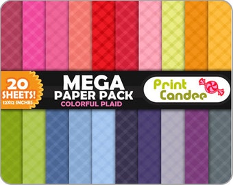 Mega Paper Pack (20 Sheets) - Colorful Plaid - Personal and Commercial Use- backgrounds  wallpaper  printable