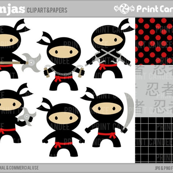 Ninjas - Digital Clip Art - Personal and Commercial Use - tai kwon do boys karate nunchuks