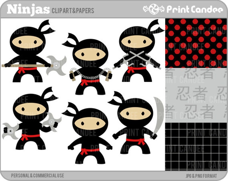 Ninjas Digital Clip Art Personal and Commercial Use tai kwon do boys karate nunchuks image 1