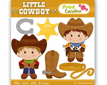 Little Cowboy - Digital Clip Art - Personal and Commercial Use - scrapbooking, horse shoe, boot, sheriff badge, rope