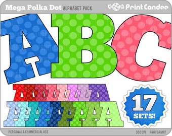 Mega Polka Dots Alphabet - Digital Clip Art Personal and Commercial Use - paper crafts card making scrapbooking