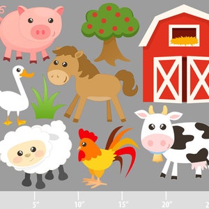 Cute Farm Animals Digital Clip Art Personal and Commercial Use barnyard animals cow barn rooster horse pig image 3