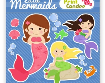 Little Mermaids - Digital Clip Art - Personal and Commercial Use - scrapbooking, card making, girl, pink, purple