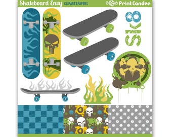 Skateboard Envy - Digital Clip Art - Personal and Commercial Use - skate board, punk, sk8, skater, grunge