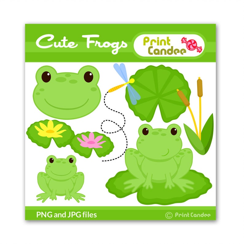 Cute Frogs Digital Clip Art Personal and Commercial Use frog lily pad dragonfly pond cute animals nursery pattern image 1