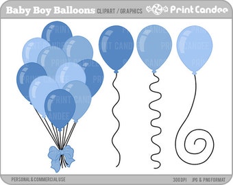 Baby Boy Balloons -  Digital Clip Art - Personal and Commercial Use - baby shower, pastel blue