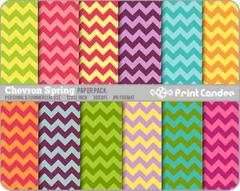 Chevron Spring Paper Pack (12 Sheets) - Personal and Commercial Use - floral retro mod funky fun