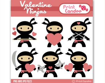 Valentine Ninjas - Digital Clip Art - Personal and Commercial Use - valentines day for boys karate nunchuks