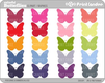 Colorful Butterflies (Set of 20) - Digital Clip Art - Personal and Commercial Use - butterfly butterflies shapes