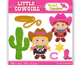Little Cowgirl -  Digital Clip Art - Personal and Commercial Use - scrapbooking, horse shoe, boot, sheriff badge, rope