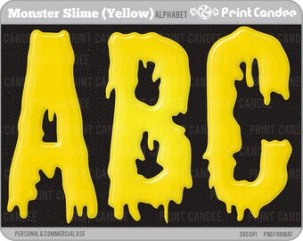 Monster Slime Alphabet (Yellow) - Digital Clip Art Personal and Commercial Use - paper crafts card making scrapbooking