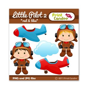 Little Pilot 2 (Rojo y Azul) - Clip Art Digital - Uso Personal y Comercial - gráficos, scrapbooking, fabricación de tarjetas