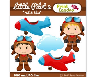 Little Pilot 2 (Red & Blue) -  Digital Clip Art - Personal and Commercial Use - graphics, scrapbooking, card making