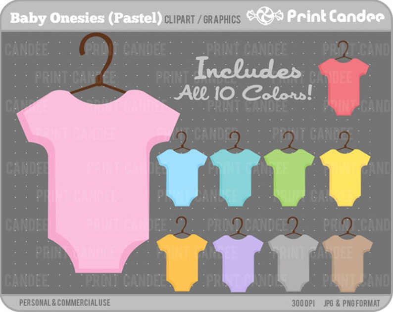 Baby Onesies Pastel Colors Digital Clip Art Personal and Commercial Use scrapbooking, party, cupcake topper image 1