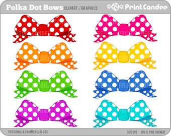 Polka Dot Bows -  Digital Clip Art - Personal and Commercial Use - hair bow circle girly girl sweet