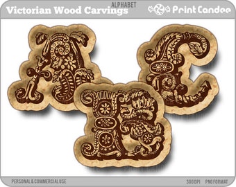 Victorian Wood Carvings Alphabet - Digital Clip Art Personal and Commercial Use - paper crafts card making scrapbooking