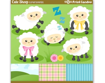 Cute Sheep - Digital Clip Art - Personal and Commercial Use - lamb farm animal counting sheep