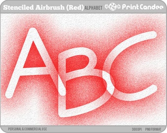Stenciled Airbrush Alphabet (Red) - Digital Clip Art Personal and Commercial Use - paper crafts card making scrapbooking