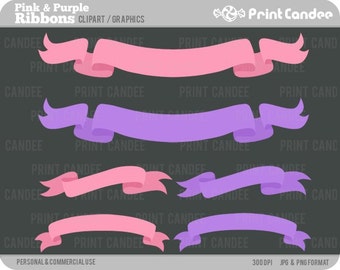 Ribbons (Pink & Purple) - Digital Clip Art - Personal and Commercial Use Clip Art - printable, scrapbooking, card making