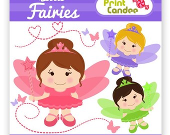 Little Fairy - Digital Clip Art - Personal and Commercial Use- wand crown wings pixie girl pink purple
