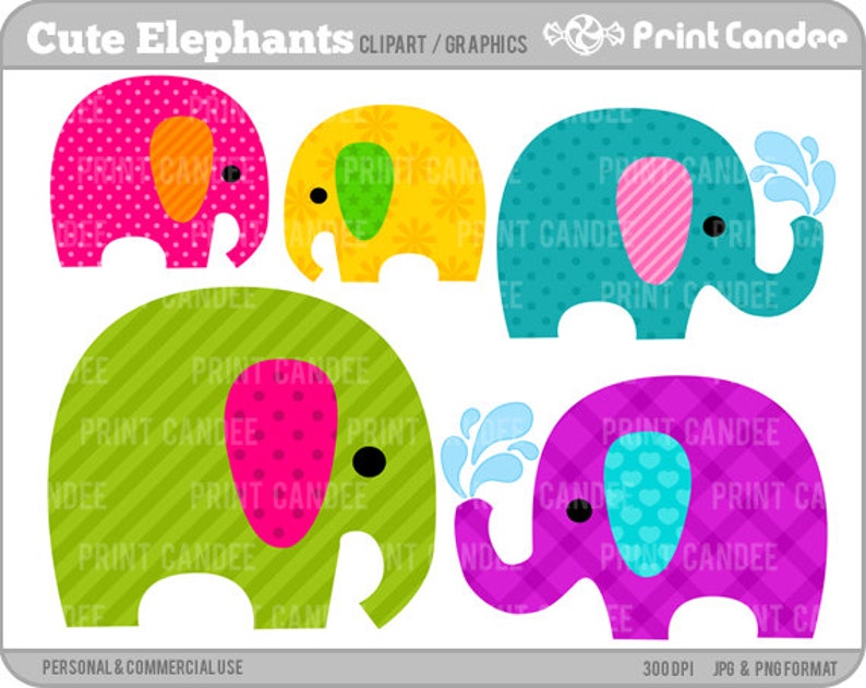 Cute Elephants Digital Clip Art Personal and Commercial Use jungle cute animals nursery pattern image 1