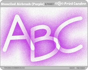 Stenciled Airbrush Alphabet (Purple) - Digital Clip Art Personal and Commercial Use - paper crafts card making scrapbooking