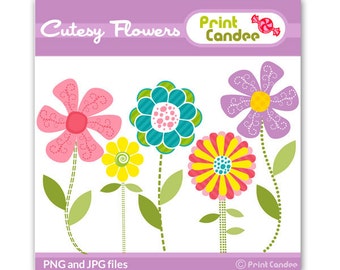 Cutesy Flowers -  Digital Clip Art - Personal and Commercial Use Clip Art - mod flowers, funky, retro, cute, girly