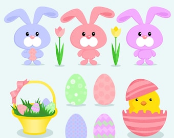 Easter Bunnies - Personal and Commercial Use Clip Art - printable, paper goods, birthday, graphics,