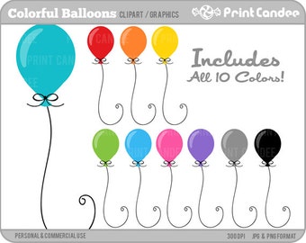 Colorful Balloons - Digital Clip Art - Personal and Commercial Use - birthday party, primarly colors, colorful, bright