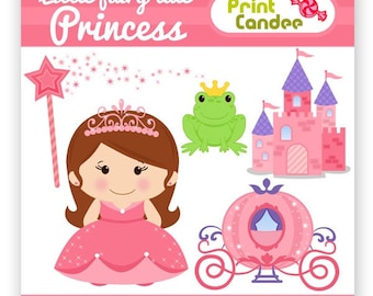 Little Fairy Tale Princess - Digital Clip Art - Personal and Commercial Use - castle frog carriage girl wand pink purple