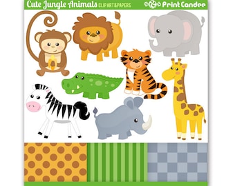 Cute Jungle Animals - Digital Clip Art - Personal and Commercial Use - safari animals lion tiger giraffe zebra