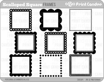 Scalloped Square Frames - Personal and Commercial Use - digital clipart frames clip art cute modern label