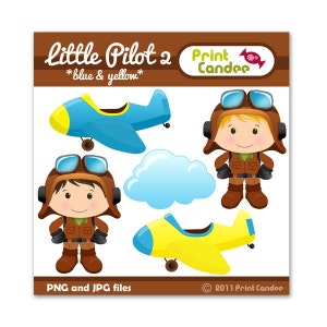 Little Pilot 2 (bleu et jaune) - clipart numérique - usage personnel et commercial - graphisme, scrapbooking, fabrication de cartes