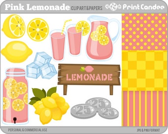 Pink Lemonade - Digital Clip Art - Personal and Commercial Use - pink lemonade pink lemonaid summer ice lemons drink