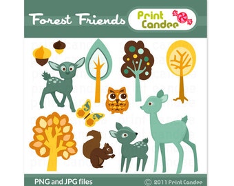 Forest Friends (Turquoise & Yellow) - Digital Clip Art - Personal and Commercial - paper crafts card making scrapbooking