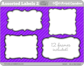 Assorted Labels 2 (12 Pack) - Personal and Commercial Use - digital clipart frames clip art cute modern