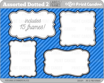 Assorted Dotted Labels 2 (15 Pack) - Personal and Commercial Use - digital clipart frames clip art cute modern