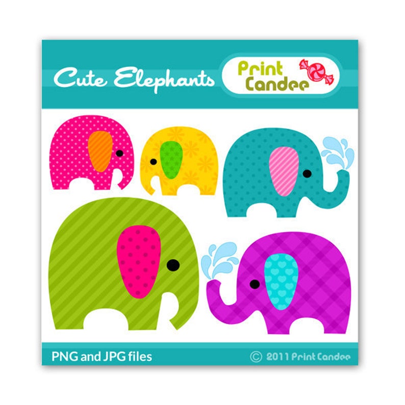 Cute Elephants Digital Clip Art Personal and Commercial Use jungle cute animals nursery pattern image 2