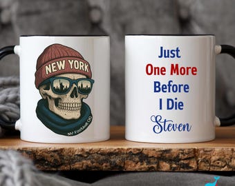 Taza de café con el equipo de fútbol de Nueva York, personalizada con calavera gigante de Nueva York, regalo para fanáticos
