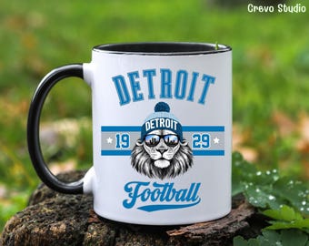 Detroit Football Mug, Personalized Lion Coffee Cup, Custom Fan Gift Mug